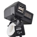 Priza USB x 2 si Voltmetru digital moto, led albastru, culoare negru